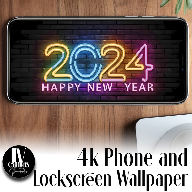 Desktop Wallpaper Happy New Year 2024 in Neon Colors Samsung the Frame