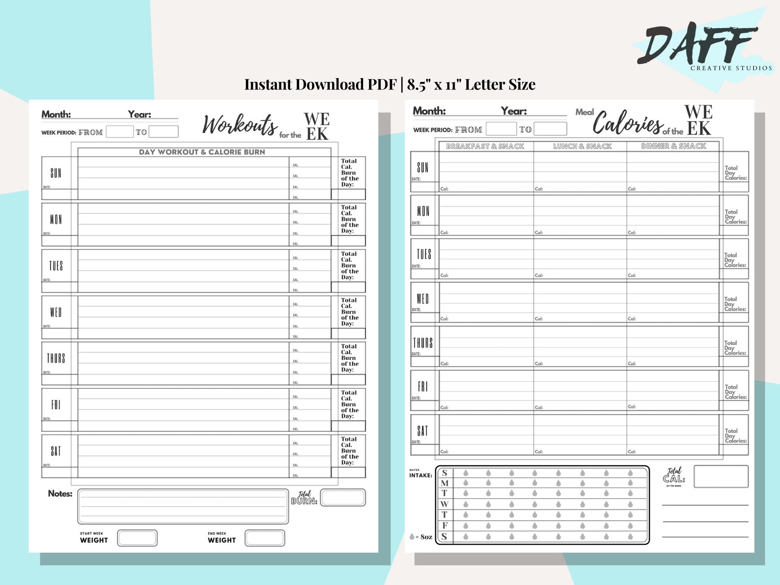 Monthly weight and calorie tracker calendar weekly calorie tracker