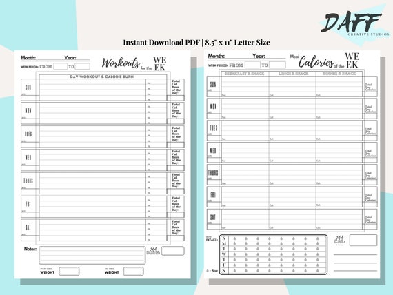 Monthly Weight and Calorie Tracker Calendar Weekly Calorie Tracker Weekly Workout Tracker Food Prep Menu Shopping List BUNDLE Etsy Ireland