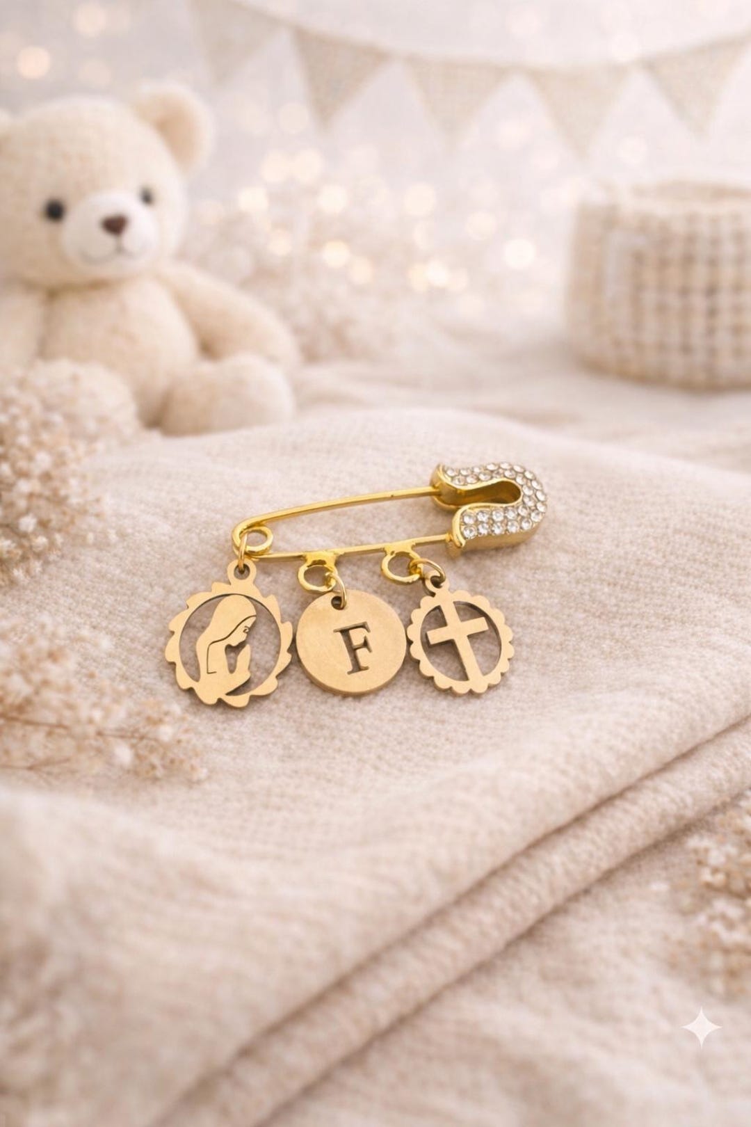Personalized Baptism Baby Pin, Christening Gift, Gold Plated Baby ...