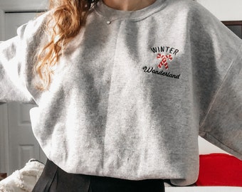Winter Wonderland Sudadera bordada Ropa de Navidad Caramelo Canes Pullover Ropa de vacaciones Jolly Crewneck Sudadera Fiesta de Navidad