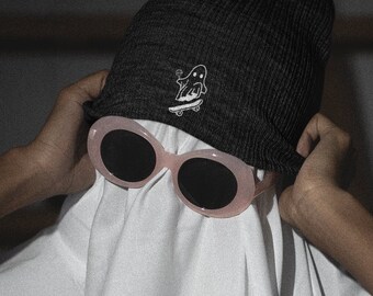Embroidered Beanie Ghost Beanie Ribbed knit beanie Cute Beanie Ghost Hat Skateboarding Beanie Halloween Clothing Halloween Gift Ghost Hat