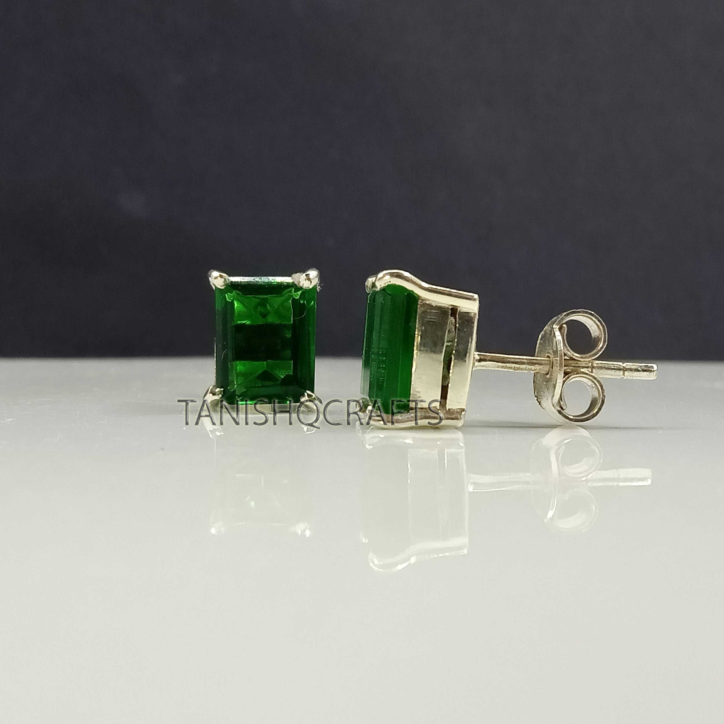 Emerald Stud Earring Emerald Studs Rectangle Emerald Silver Etsy