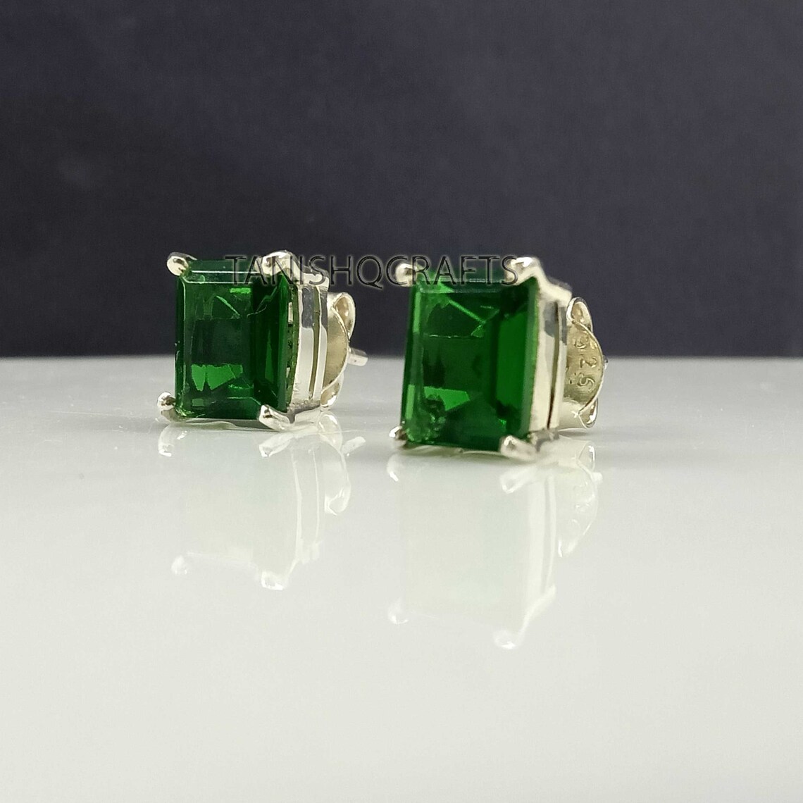 Emerald Stud Earring Emerald Studs Rectangle Emerald Silver Etsy