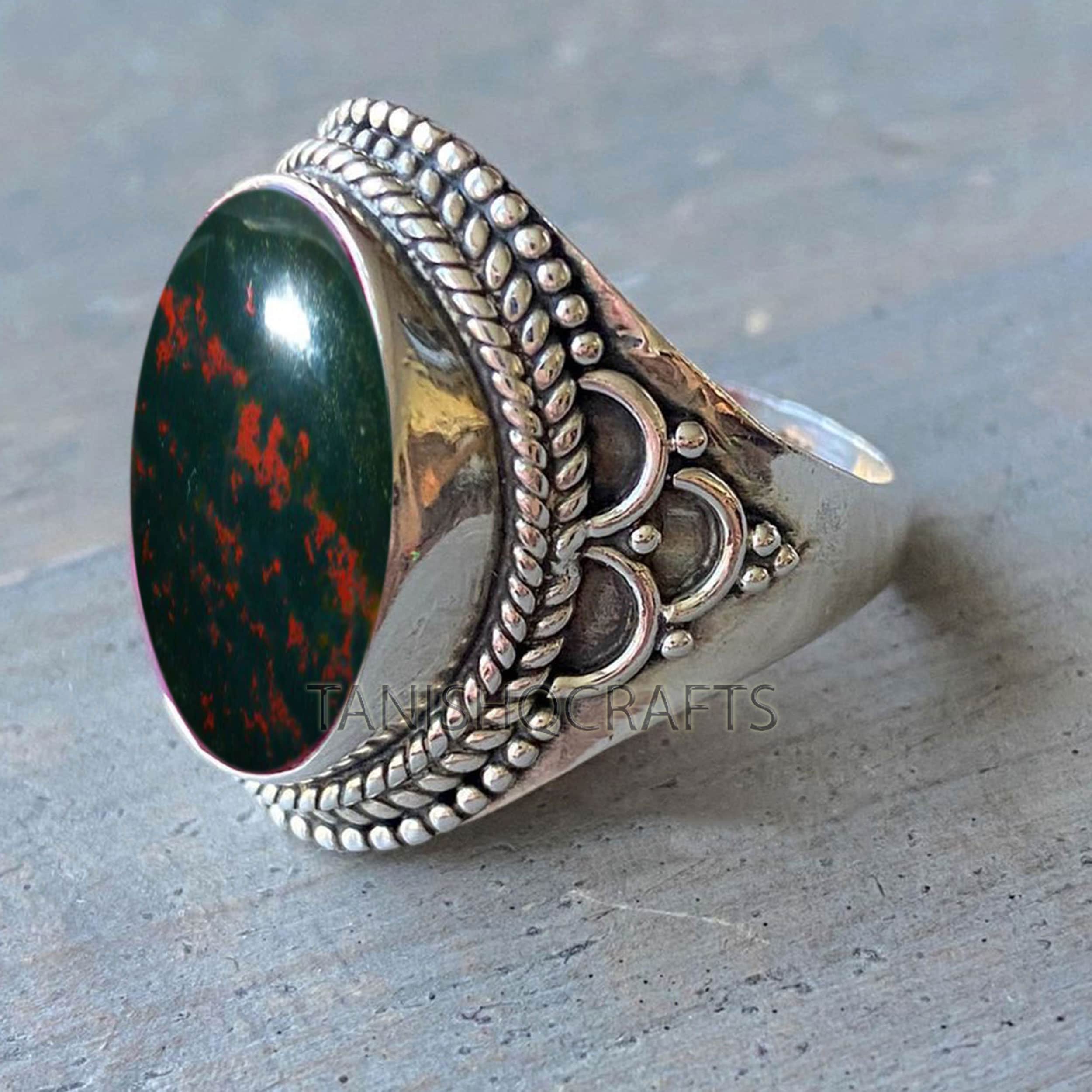 Natural Bloodstone Ring 925 Sterling Silver Statement Ring Etsy