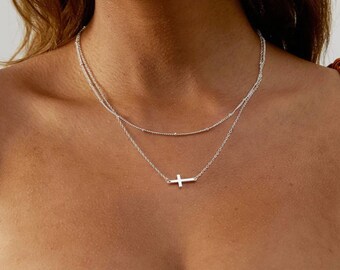 Double necklace with cross (silver/golden yellow)