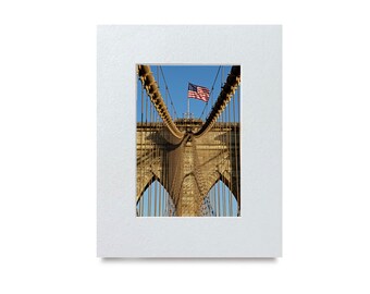 New York City Photograph of Brooklyn Bridge with American Flag