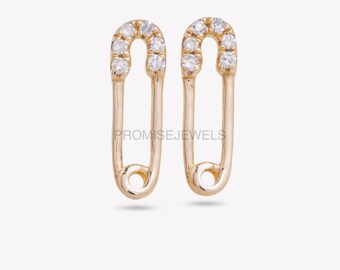 Gem Stone Safety Pin Earrings