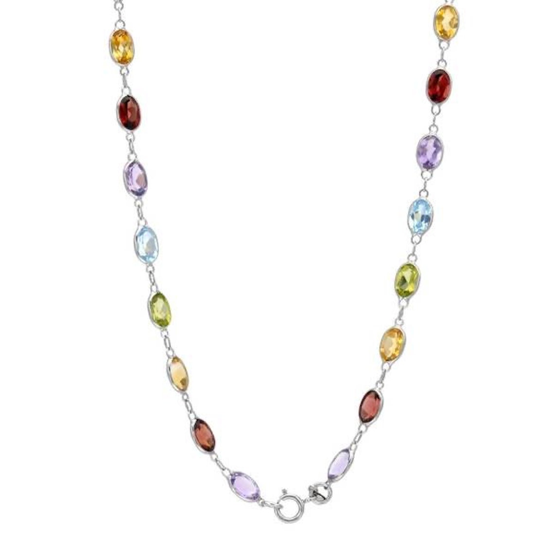 Multi Gemstones Station Necklace in Sterling Silver Station Etsy