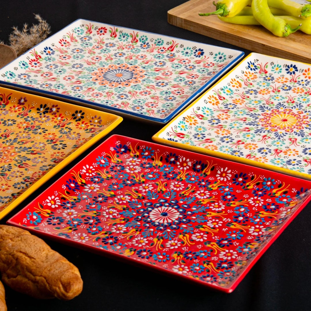 Ceramic Tray Plate 23cm, Handmade Turkish Ceramic Tray, Hand Painted