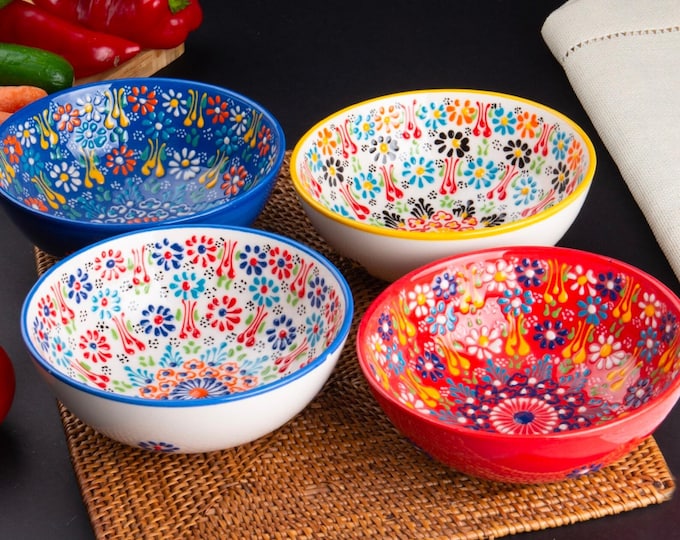 Ceramic Bowls 16cm, Handmade Turkish Ceramic Bowl, Hand Painted, Microwave Safe, Lead-Free, Food-Safe, Handmade Pottery, Gifts For Mom