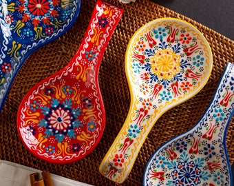 Keramische lepelsteun 21cm, handgemaakt Turks keramisch dienblad, met de hand geschilderd, magnetronbestendig, loodvrij, voedselveilig, handgemaakt aardewerk, cadeaus voor mama