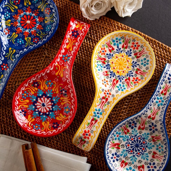 Ceramic Spoon Rest 21cm Handmade Turkish Ceramic Tray Hand Painted Microwave Safe Lead free Food safe Handmade Pottery Gifts for Mom Etsy Canada