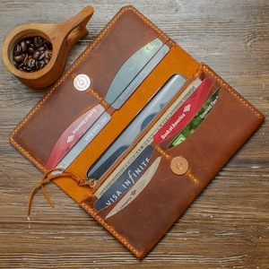 Bolso clutch de cuero genuino hecho a mano, bolso de cuero con capacidad para teléfono de gran tamaño, regalo del día de San Valentín para ella
