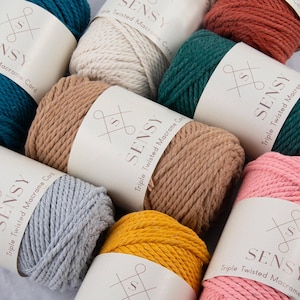Sensy Premium 3mm - 82 yards 100% Cotton 3 Strand Twisted Macrame Cord