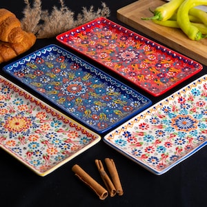 Ceramic Tray Plate 13cm, Handmade Turkish Ceramic Tray, Hand Painted, Microwave Safe, Lead-Free, Food-Safe, Handmade Pottery, Gifts For Mom