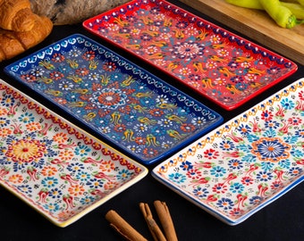 Ceramic Tray Plate 13cm, Handmade Turkish Ceramic Tray, Hand Painted, Microwave Safe, Lead-Free, Food-Safe, Handmade Pottery, Gifts For Mom