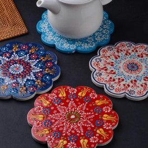 Ceramic Trivet 7&quot; / 18cm For Hot Dishes, Ceramic Tile Coaster, Hot Pad, Handmade Turkish Ceramic Trivet, Hand Painted Pottery, Gifts For Mom