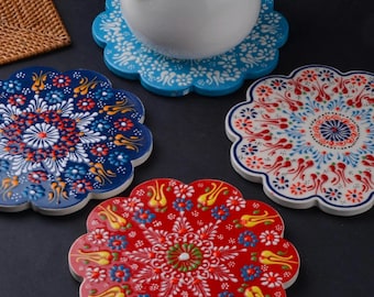 Ceramic Trivet 7&quot; / 18cm For Hot Dishes, Ceramic Tile Coaster, Hot Pad, Handmade Turkish Ceramic Trivet, Hand Painted Pottery, Gifts For Mom