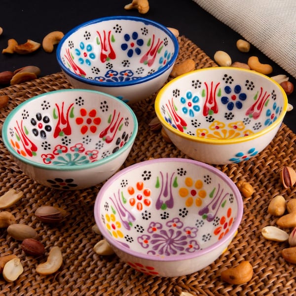 Ceramic Bowls 8cm, Handmade Turkish Ceramic Bowl, Hand Painted, Microwave Safe, Lead-Free, Food-Safe, Handmade Pottery, Gifts For Mom