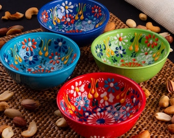 Ceramic Bowls 8cm, Handmade Turkish Ceramic Bowl, Hand Painted, Microwave Safe, Lead-Free, Food-Safe, Handmade Pottery, Gifts For Mom