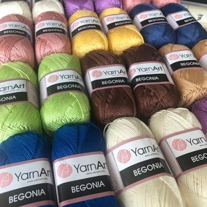 YarnArt Begonia - Mercerized Knitting Yarn, 100% Mercerized Cotton, Accessory Yarn, Lace Yarn, Amigurumi, Crochet Yarn, 1.76 Oz, 185 Yds
