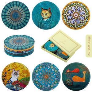 Coasters | Set of 6 Drink Coaster Set, Giftable Design Drinks Mat Set, Non-Scratch Top with Non-Slip Table Mat, Housewarming Gifts for Her
