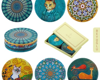 Sous-bocks | Ensemble de 6 sous-verres, ensemble de tapis pour boissons design à offrir, dessus anti-rayures avec dessous de plat antidérapant, cadeaux de pendaison de crémaillère pour elle