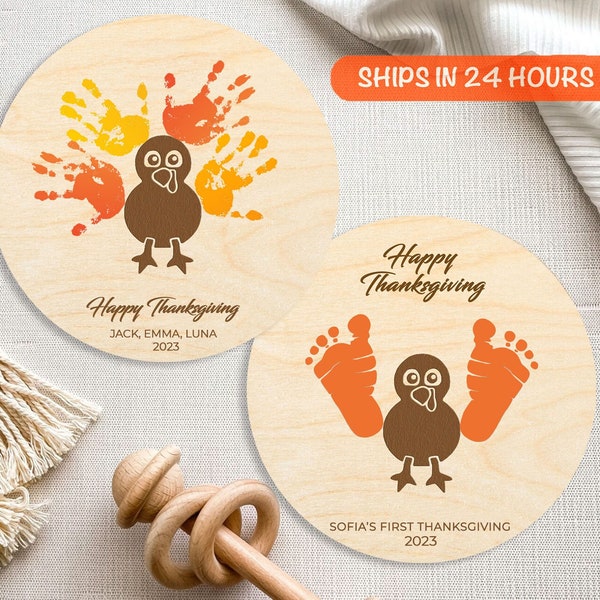 DIY Thanksgiving Handprint Art, Personalized Thanksgiving Sign, Wooden Footprint Sign, My First Thanksgiving, Family Thanksgiving Keepsake