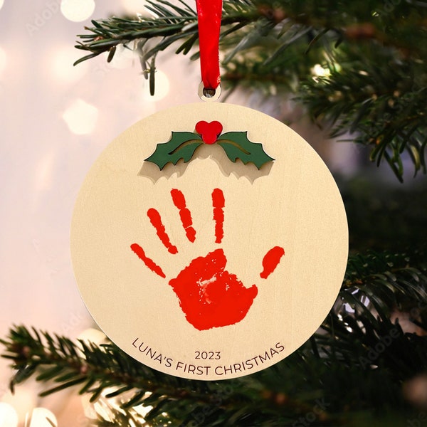 First Christmas Footprint Ornament, DIY Handprint Christmas Craft, 3D Baby's First Christmas Ornament, Christmas Tree Decor, Christmas Gift