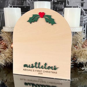 Engraved Wood Mistletoe Baby Footprint, First Christmas Keepsake