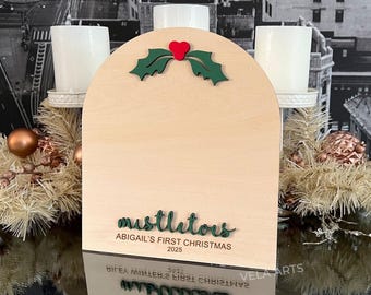 Engraved Wood Mistletoe Baby Footprint, First Christmas Keepsake