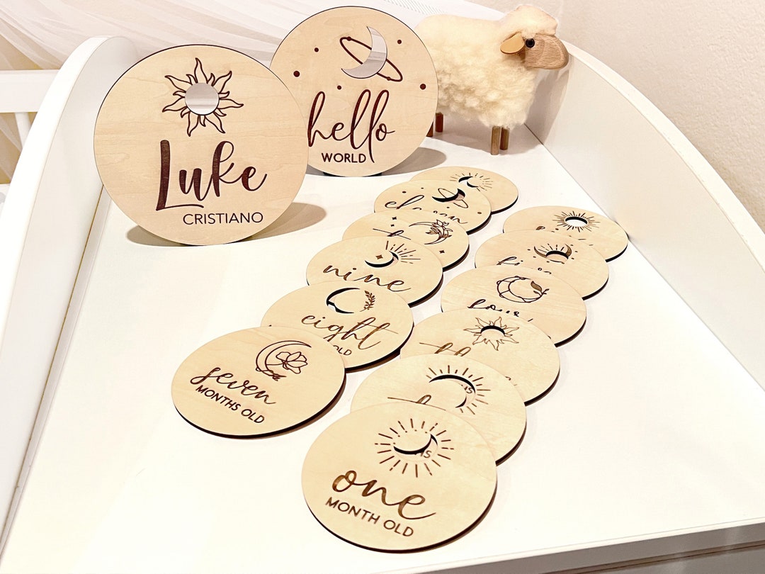 Space Themed Baby Monthly Milestone Discs, Moon Baby Name Sign ...