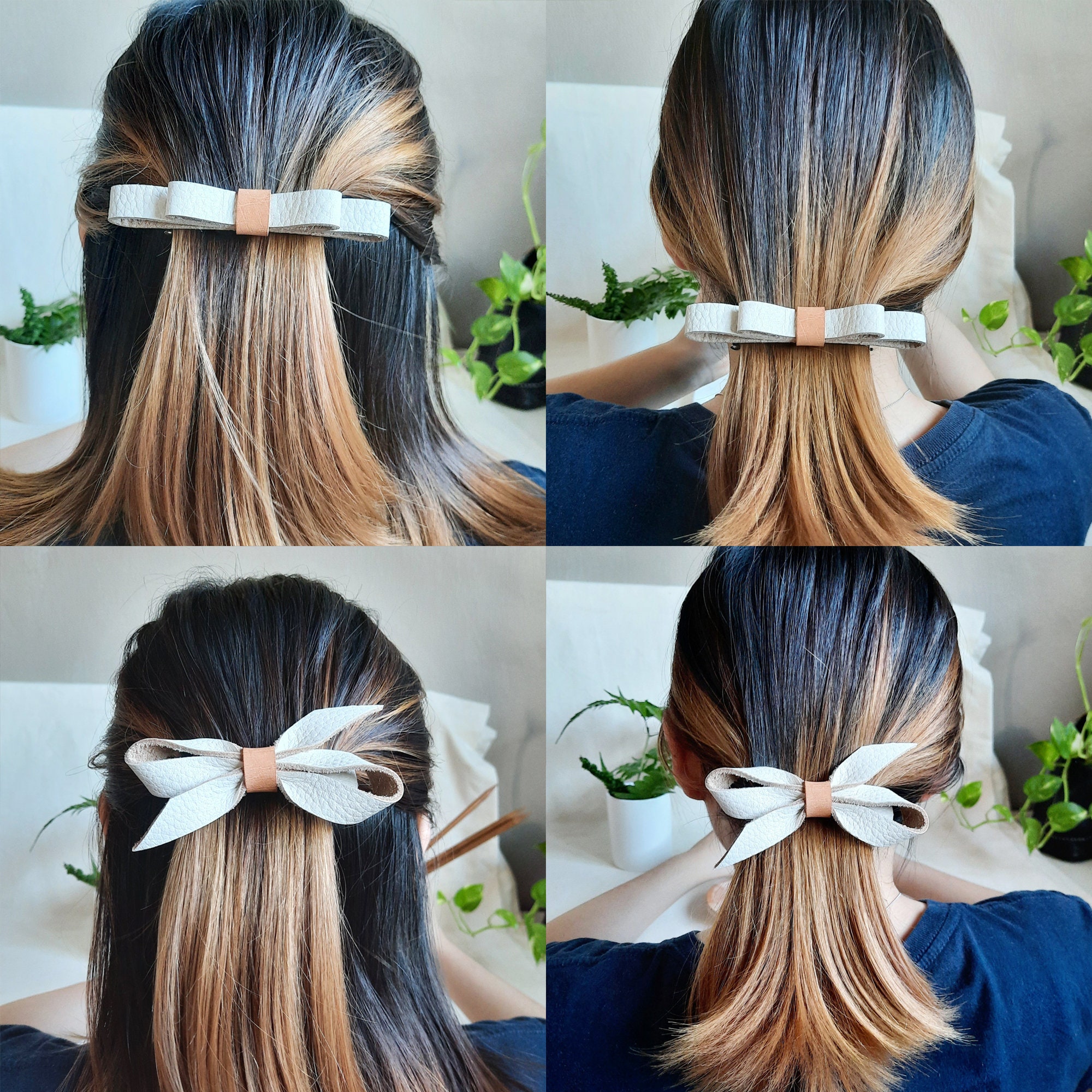 White Leather Barrette, Leather Hair Clip, Wedding 