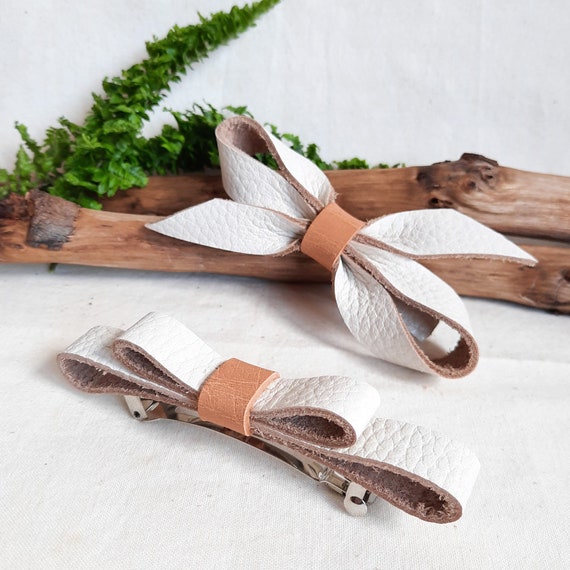 White Leather Barrette, Leather Hair Clip, Wedding  display picture 2
