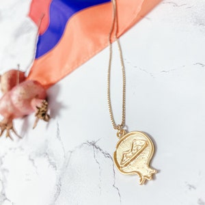 Mt. Ararat & Pomegranate Pendant Necklace- 24k Gold Plated