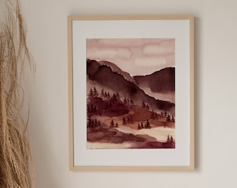 Real Wine: Mountain wine art print, nature print, landscape art, home decor, wall art, sunset print, wine cellar art, wine country print