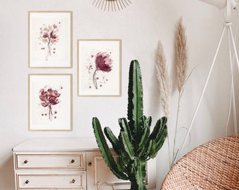 Real Wine: Set of 3 wine art prints, floral painting, living room print, botanical boho painting, nature art, abstract florals, print bundle