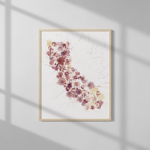 California State Wine Print, California wall art, Napa print, Sonoma, wine country art, bar cart decor, wine cellar art, California print