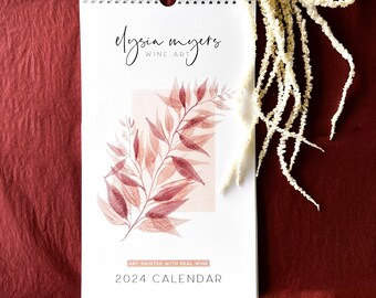 2024 Wine Art Wall Calendar 7.5x13", desk calendar, office calendar, 2024 calendar, seasonal, hand painted, gift for her, wine gift