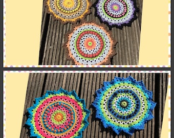 Mandala Häkeldeckchen verschiedene Farben 23 cm Durchmesser 100% Baumwolle neu echte Handarbeit