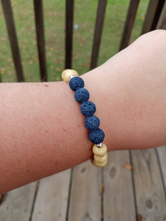 Blue Jasper and Lava Bead Essential Oil Bracelet