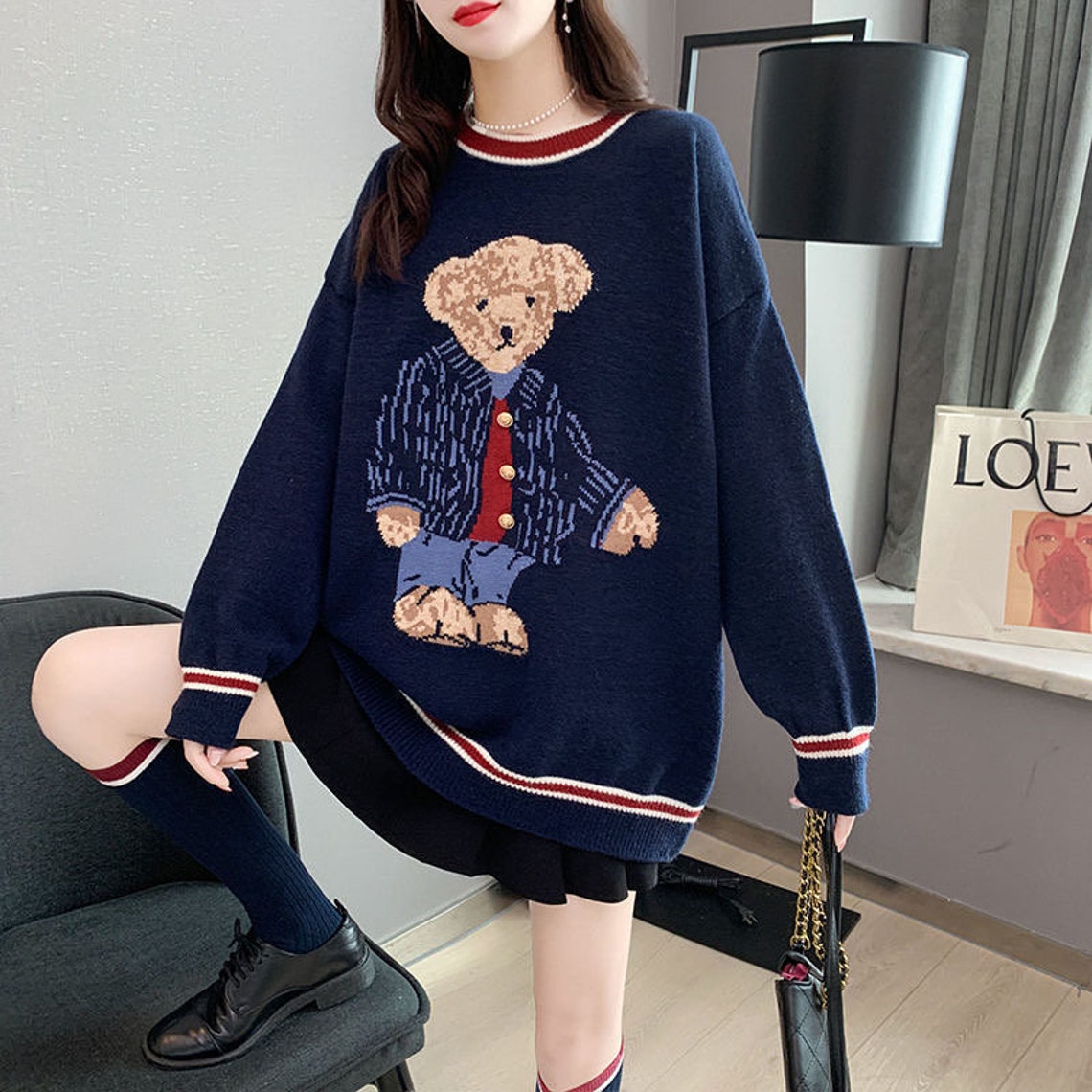 Cute Teddy Bear Sweater Women 80s 90s Sweater Women knit Etsy