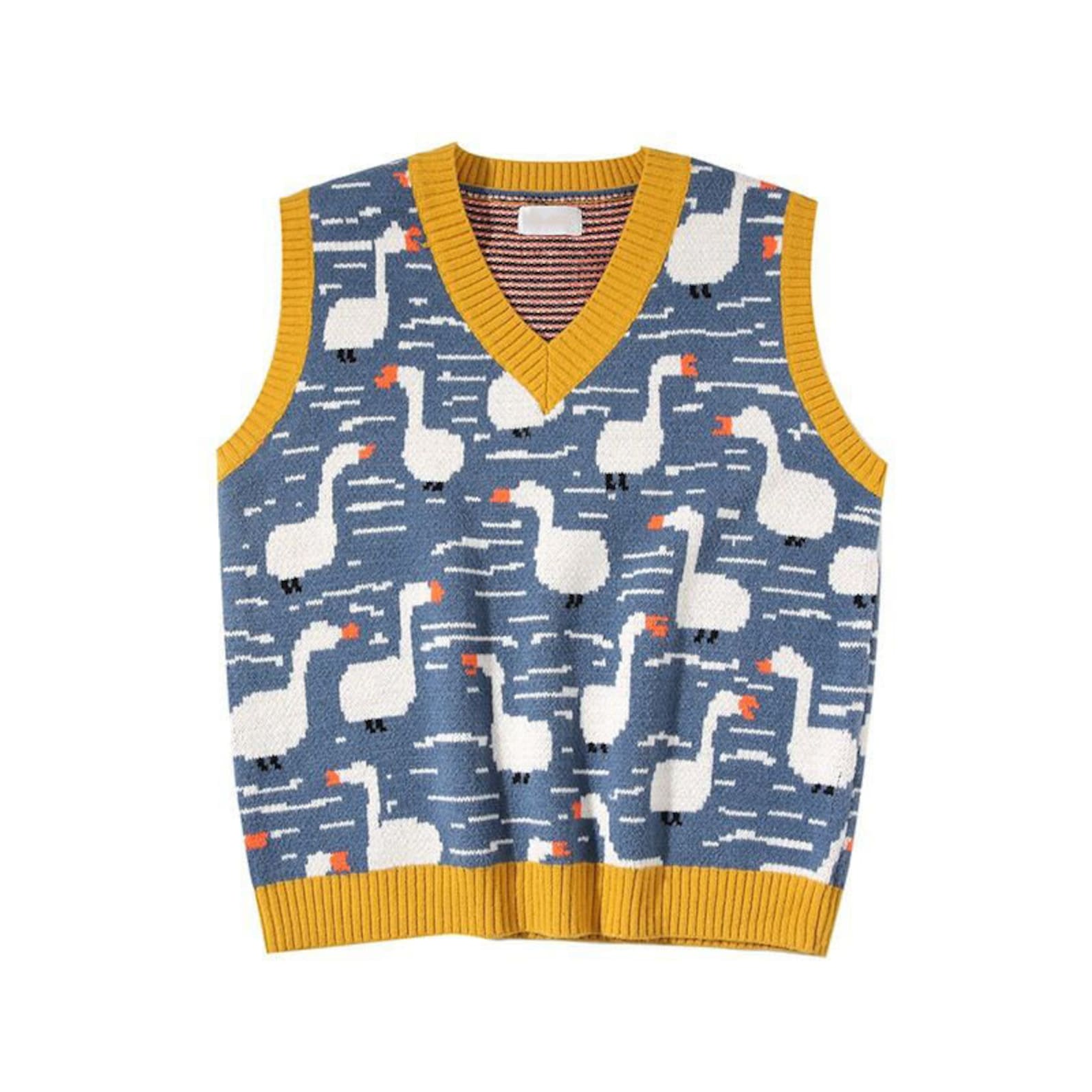Unisex Cute Duck Knit Blue Sweater Vest Pullover Goose Etsy