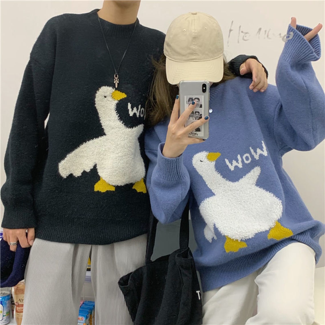 Unisex Cute Wow Duck Sweater Knit Animal Knitted Sweater Etsy