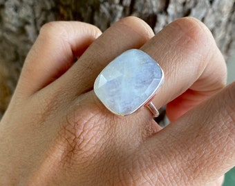 925 Sterling Silver Rainbow Moonstone Ring | Handmade Jewelry | Boho Ring | Gift for Her | Birthstone Ring