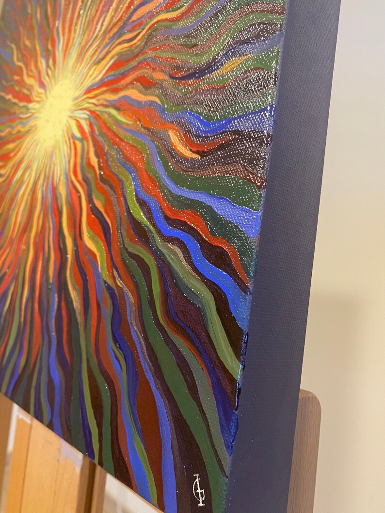 Colorful Effective Abstract Oil Painting burning Sun Etsy