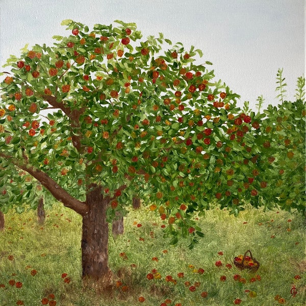 Petite peinture à l’huile de fertilité de paysage « Pommier »