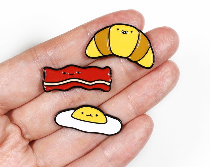 The Breakfast Club Enamel Pins - Croissant, Egg, Bacon Soft Enamel Pins