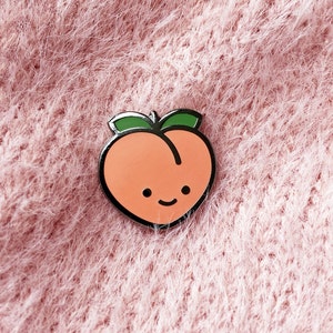 Tiny Peach Hard Enamel Pin - Black Nickel Plated